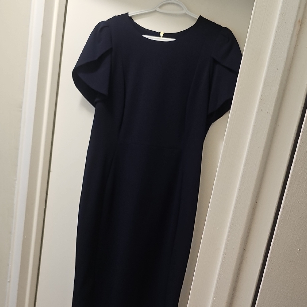 Calvin Klein Collection Blue Sheath Midi Dress with Dolman Sleeves